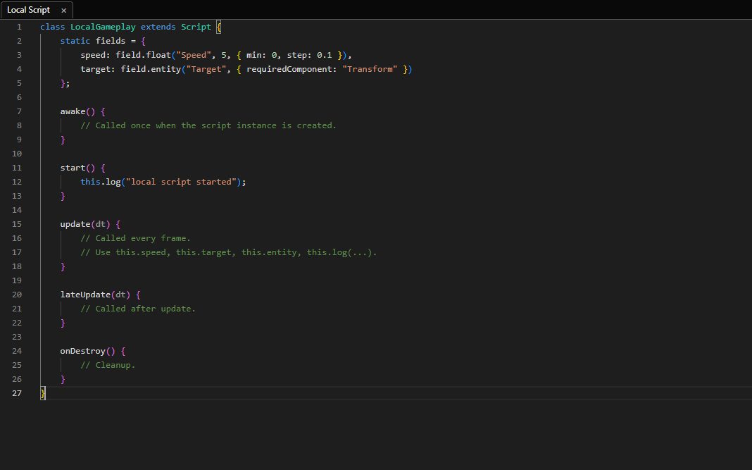 The Plaidia Studio Engine script editor showing JavaScript game logic